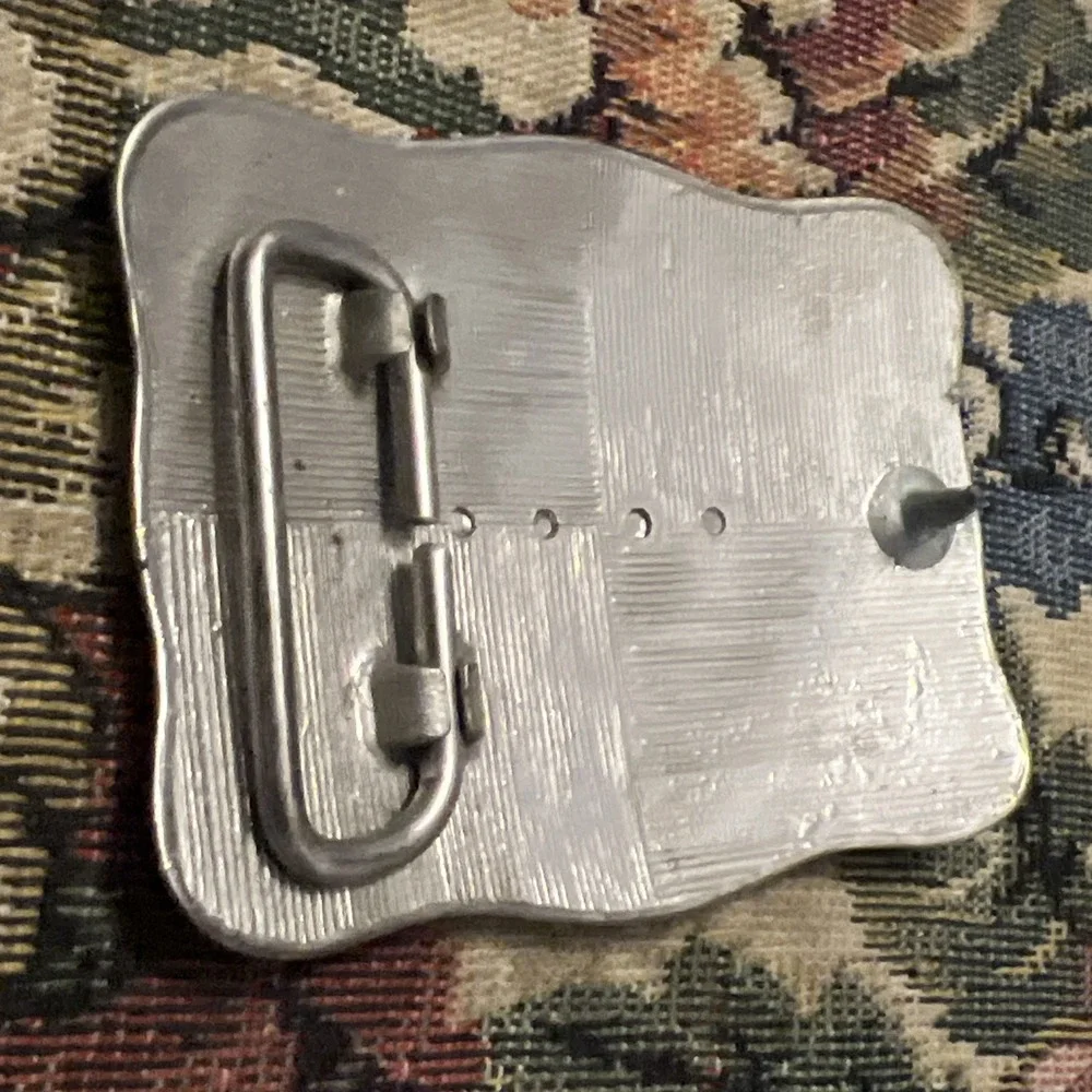 Western Dual Floral Engraved  Silver Tone Rope Border Rectangle Belt Buckle